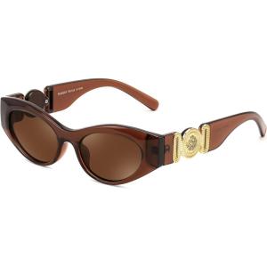 FEISEDY Women Small Sunglasses, Cat Eye Frame 90’s Vintage Men Glasses, Y2k Narrow Thick Style Shades B9168(Brown Frame Brown Lens)
