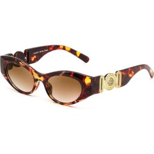 FEISEDY Women Small Sunglasses, Cat Eye Frame 90’s Vintage Men Glasses, Y2k Narrow Thick Style Shades B9168(Leopard Frame Brown Lens)