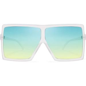 FEISEDY Women Square Oversized Sunglasses Flat Top Fashion Big Stylish Large Frame UV400 B2539(07 Green Ocean)