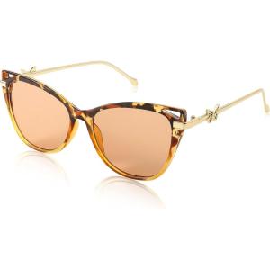 FEISEDY Women Trendy Oversized Cat Eye Sunglasses Metal Temple with Butterfly Decoration Gradient Lens Sunglasses B2314(Brown Leopard Frame & Champagne Lens)