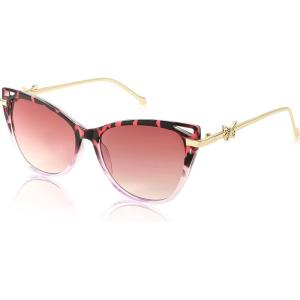FEISEDY Women Trendy Oversized Cat Eye Sunglasses Metal Temple with Butterfly Decoration Gradient Lens Sunglasses B2314(Pink Leopard Frame & Gradient Lens)