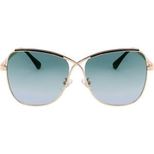 FEISEDY Womens Cute Sunglasses Oversized Butterfly X Shape Design Cateye Lady Sunglasses B2738(Golden Frame & Gradual Green-pink Lens)