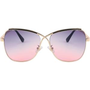 FEISEDY Womens Cute Sunglasses Oversized Butterfly X Shape Design Cateye Lady Sunglasses B2738(Golden Frame & Gradual Grey-pink Lens)