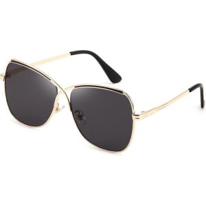 FEISEDY Womens Cute Sunglasses Oversized Butterfly X Shape Design Cateye Lady Sunglasses B2738(Golden Frame & Grey Lens)