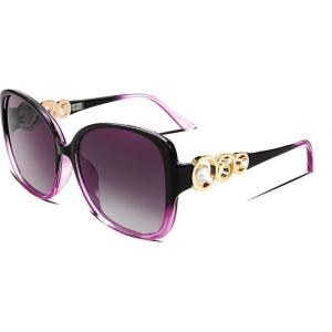 FEISEDY Women’s Fashion Sunglasses, Oversized Square Frame with Pearl Sparkling, Polarized UV Protection B2821(Charm Purple)