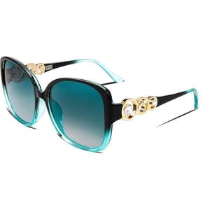 FEISEDY Women’s Fashion Sunglasses, Oversized Square Frame with Pearl Sparkling, Polarized UV Protection B2821(Quiet Green)