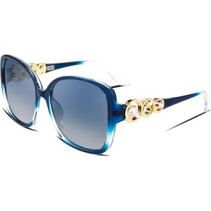 FEISEDY Women’s Fashion Sunglasses, Oversized Square Frame with Pearl Sparkling, Polarized UV Protection B2821(Starry Sky Blue)