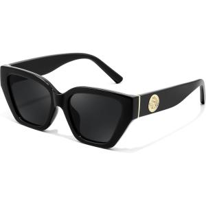 FEISEDY Women’s Polarized Cat Eye Sunglasses – UV400 Protection, Trendy Design for Driving & Daily Wear B0299(Black Frame & Grey Lens)
