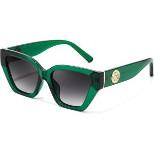 FEISEDY Women’s Polarized Cat Eye Sunglasses – UV400 Protection, Trendy Design for Driving & Daily Wear B0299(Transparent Green Frame & Gradual Grey)