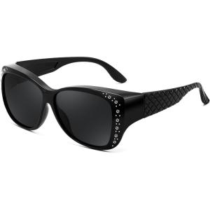 FEISEDY Women’s Polarized Fit Over Sunglasses, Fitover Prescription Glasses UV400 Protection B4190(Black)