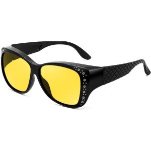 FEISEDY Women’s Polarized Fit Over Sunglasses, Fitover Prescription Glasses UV400 Protection B4190(Black Frame / Night Vision Lens)
