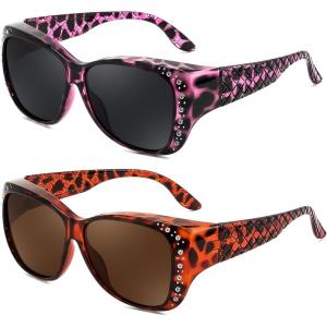 FEISEDY Women’s Polarized Fit Over Sunglasses, Fitover Prescription Glasses UV400 Protection B4190(Purple Leopard & Tortoise)