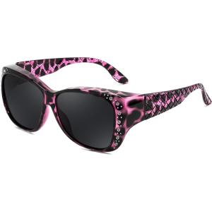 FEISEDY Women’s Polarized Fit Over Sunglasses, Fitover Prescription Glasses UV400 Protection B4190(Purple Leopard Frame / Grey Lens)