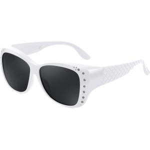 FEISEDY Women’s Polarized Fit Over Sunglasses, Fitover Prescription Glasses UV400 Protection B4190(White Frame / Grey Lens)
