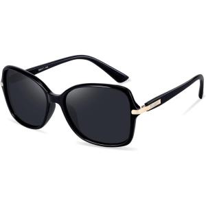 FEISEDY Womens Polarized Sunglasses, Trendy Elegant Colored Frame for Ladies, UV400 Protection B2760(Black Frame & Grey Lens)