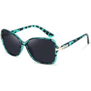 FEISEDY Womens Polarized Sunglasses, Trendy Elegant Colored Frame for Ladies, UV400 Protection B2760(Green Leopard Frame & Grey Lens)