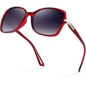 FEISEDY Womens Polarized Sunglasses, Trendy Elegant Colored Frame for Ladies, UV400 Protection B2760(Red Wine Frame & Gradual Grey Lens)