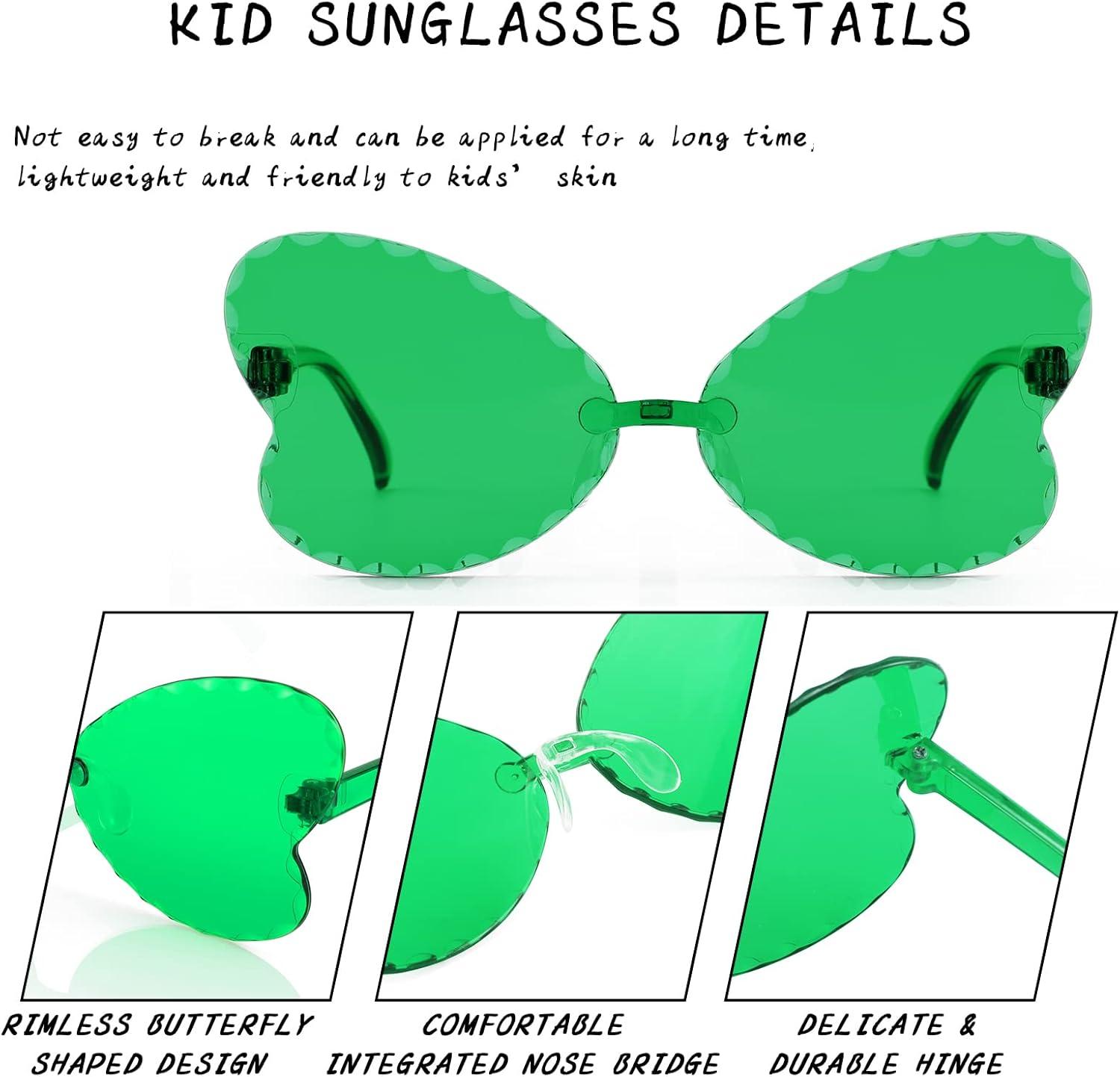 imageFEISEDY 2 Pack Kids Rimless Butterfly Shaped Sunglasses Girls and Boys One Piece Transparent Trendy Cute Glasses B4070F2