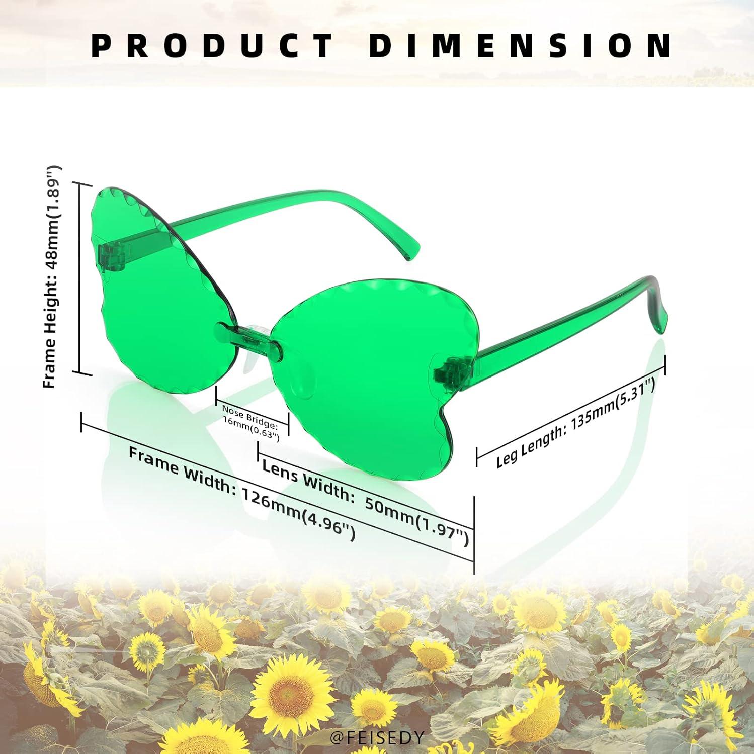 imageFEISEDY 2 Pack Kids Rimless Butterfly Shaped Sunglasses Girls and Boys One Piece Transparent Trendy Cute Glasses B4070F2