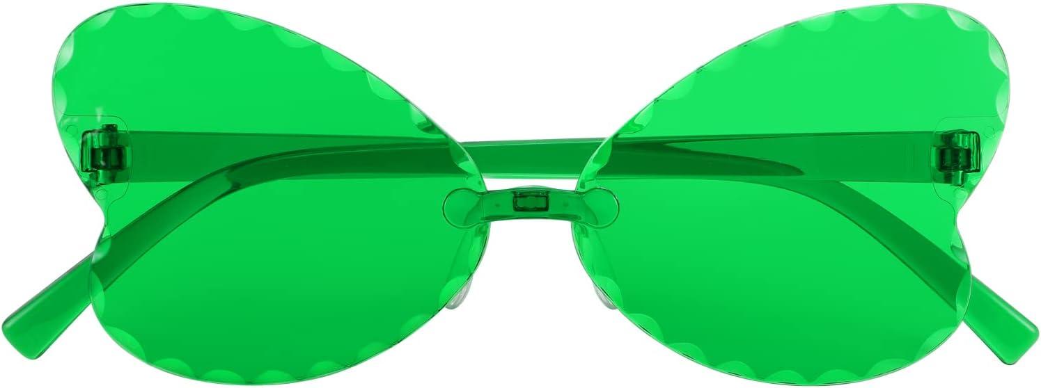 imageFEISEDY 2 Pack Kids Rimless Butterfly Shaped Sunglasses Girls and Boys One Piece Transparent Trendy Cute Glasses B4070F2