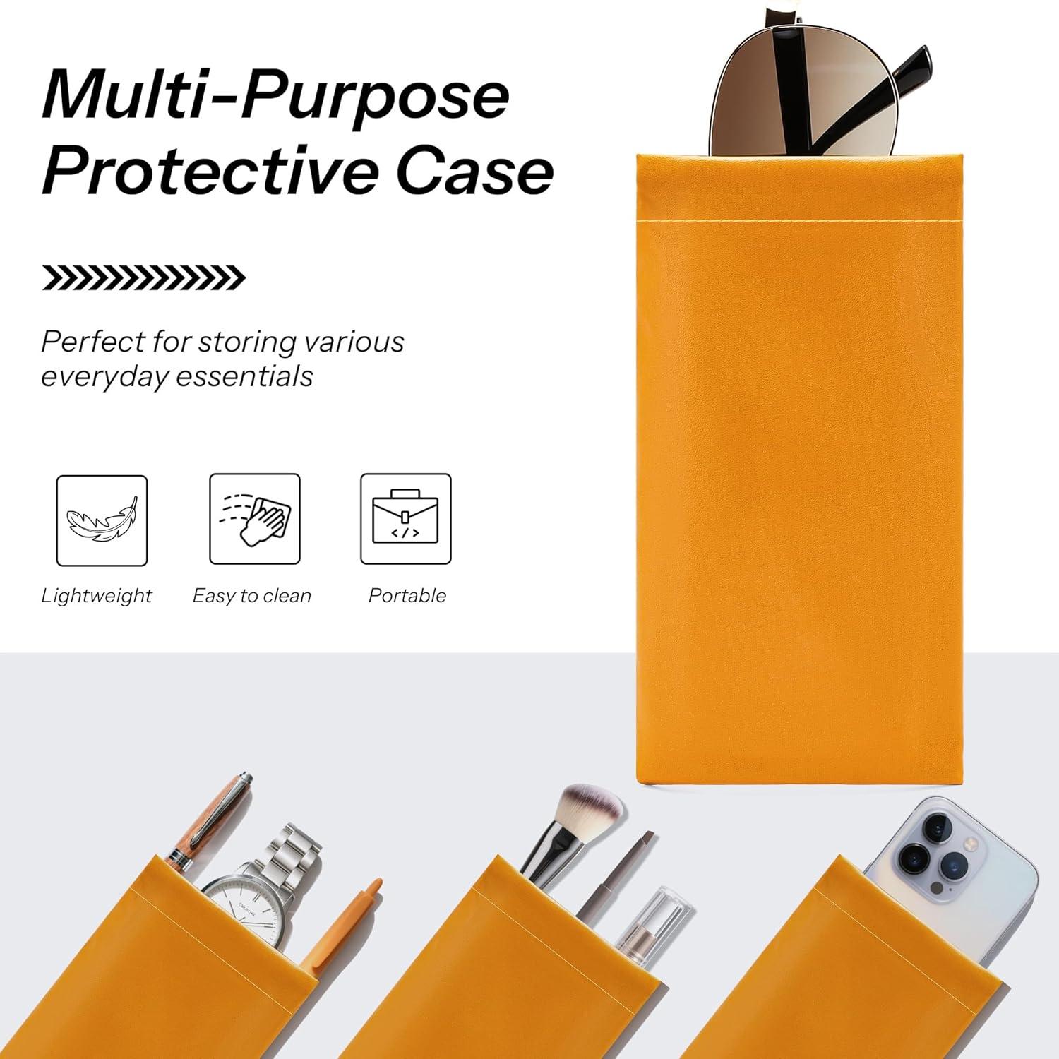 imageFEISEDY 4Pack Squeeze Top Sunglasses Cases PU Leather Spring Closure Eyeglasser Organizer Bag Portable Pocket Glasses CaseOrangepinkgreenblue