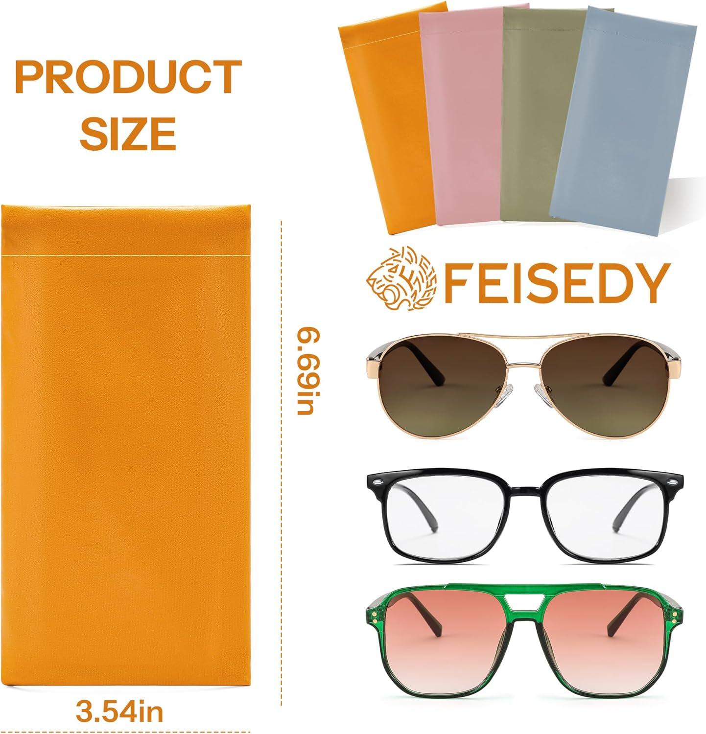 imageFEISEDY 4Pack Squeeze Top Sunglasses Cases PU Leather Spring Closure Eyeglasser Organizer Bag Portable Pocket Glasses CaseOrangepinkgreenblue