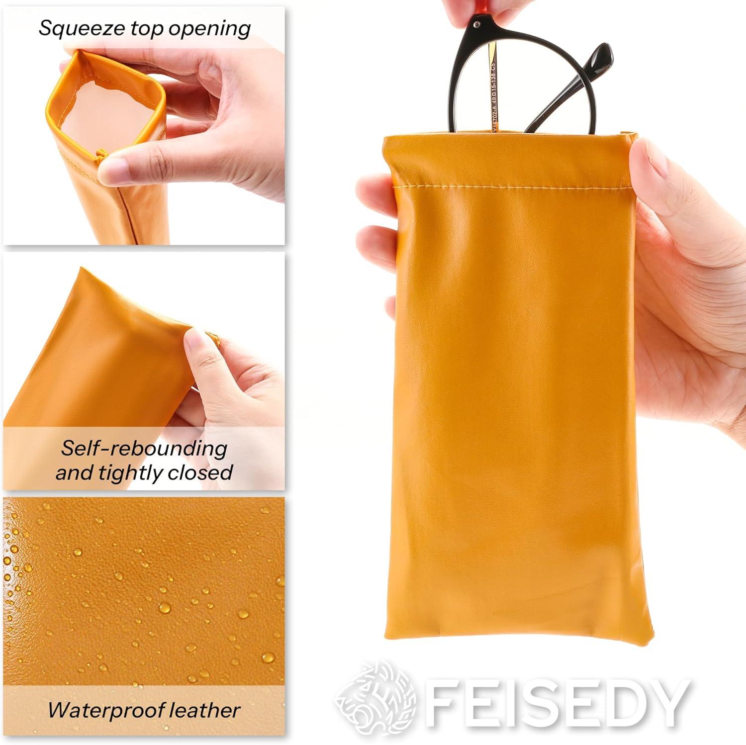 imageFEISEDY 4Pack Squeeze Top Sunglasses Cases PU Leather Spring Closure Eyeglasser Organizer Bag Portable Pocket Glasses CaseOrangepinkgreenblue