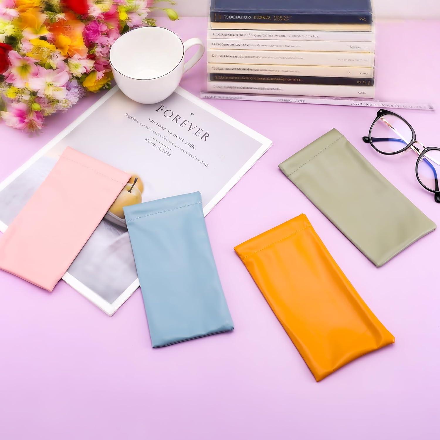 imageFEISEDY 4Pack Squeeze Top Sunglasses Cases PU Leather Spring Closure Eyeglasser Organizer Bag Portable Pocket Glasses CaseOrangepinkgreenblue