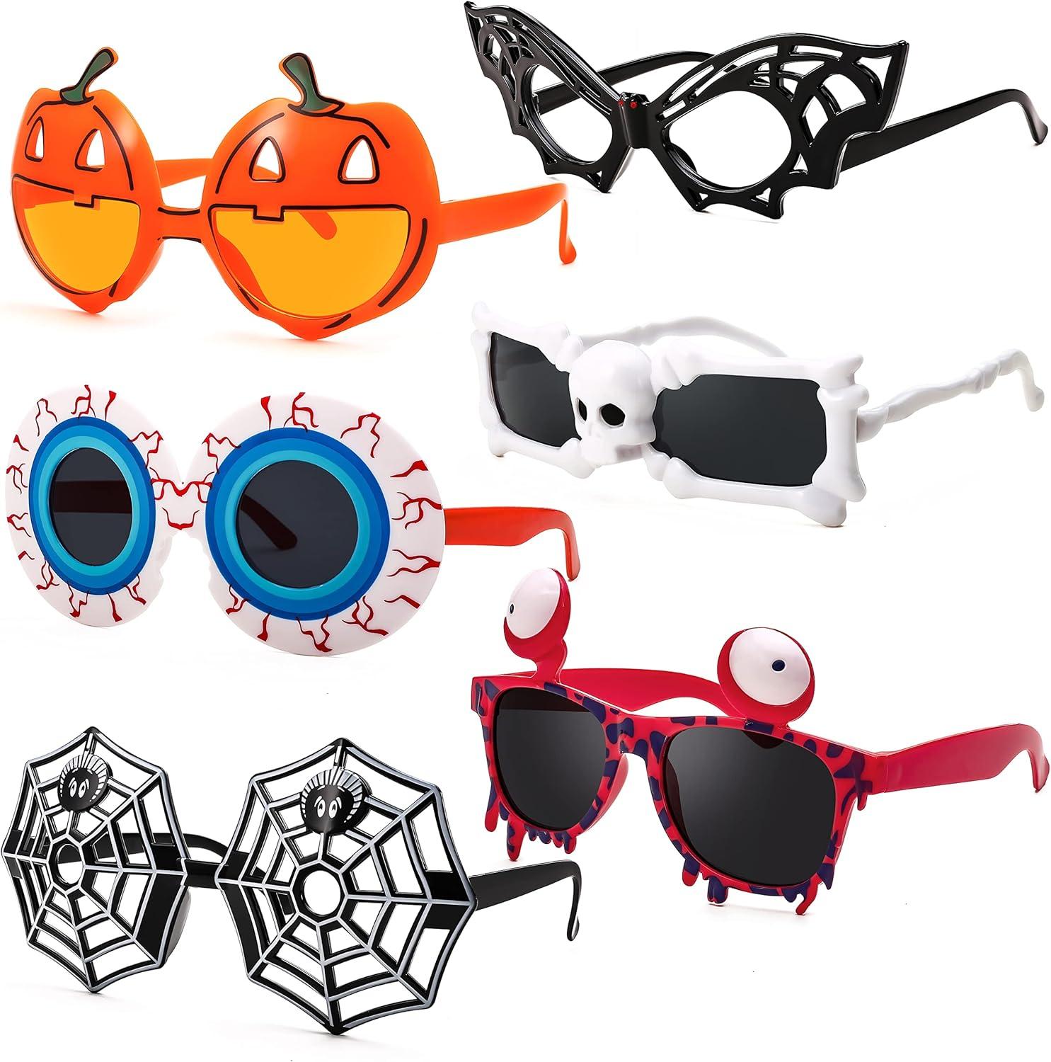 imageFEISEDY 6 Pairs Funny Halloween Eyeglasses Pumpkin Skull Bat Spider Toys Glasses Cosplay Halloween Party Gifts B29656 Pairs