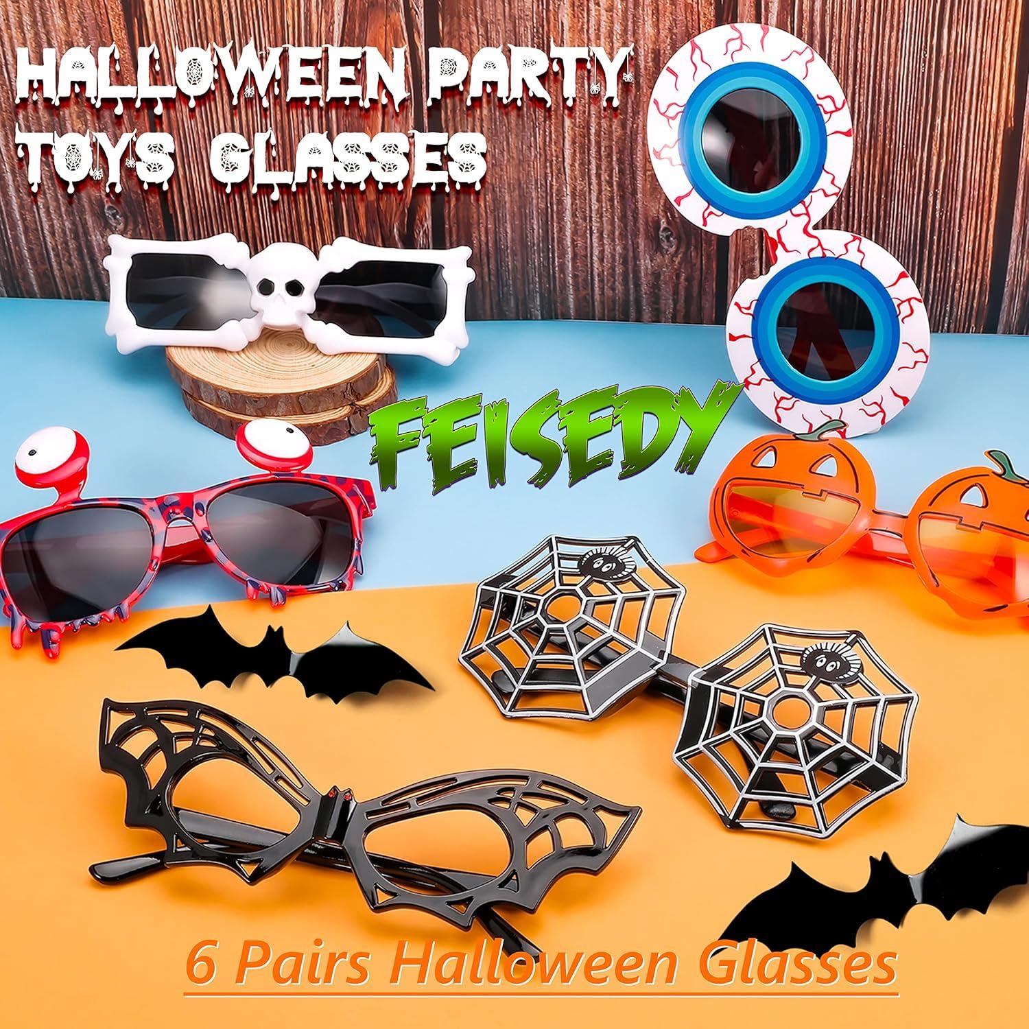 imageFEISEDY 6 Pairs Funny Halloween Eyeglasses Pumpkin Skull Bat Spider Toys Glasses Cosplay Halloween Party Gifts B29656 Pairs