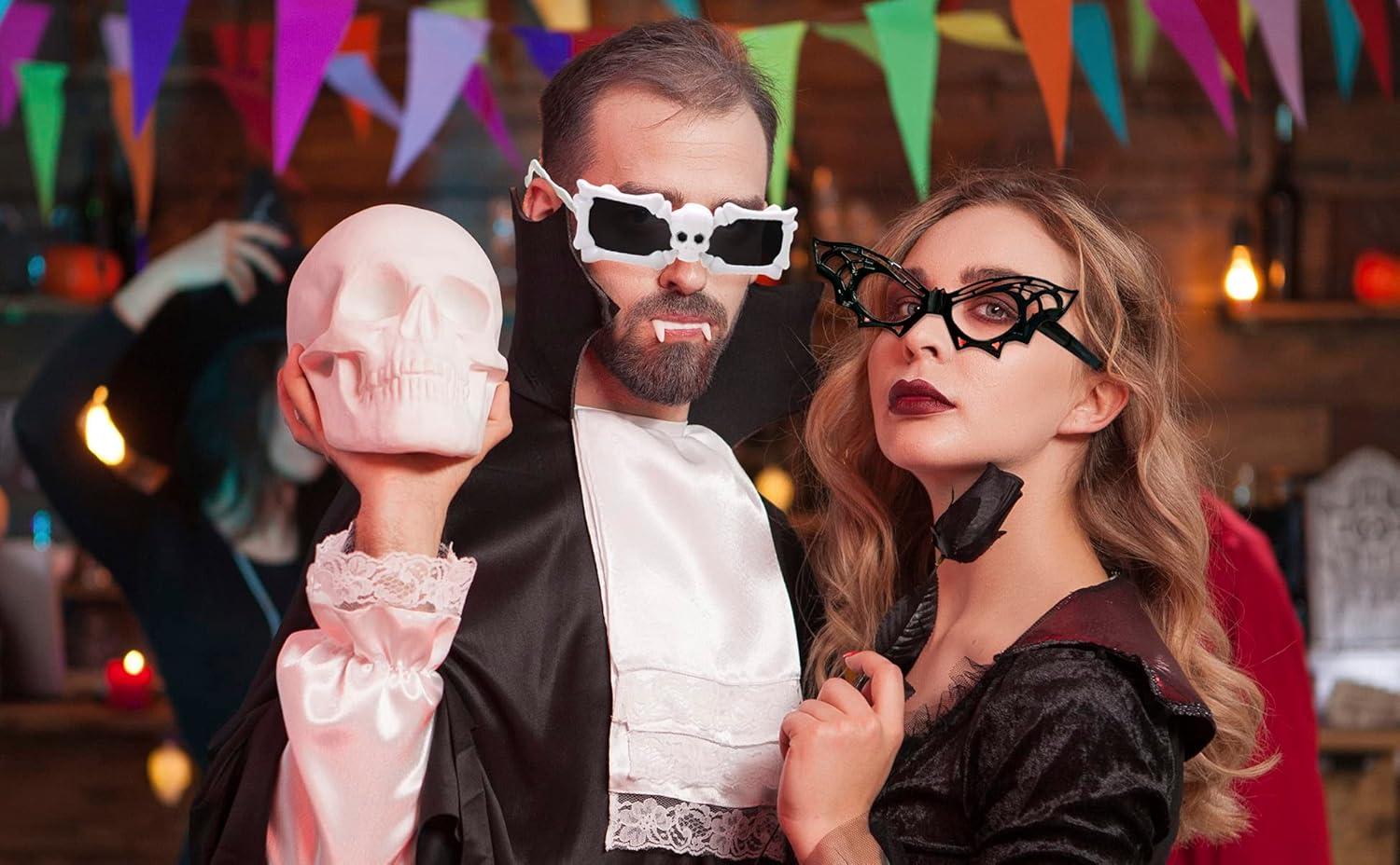 imageFEISEDY 6 Pairs Funny Halloween Eyeglasses Pumpkin Skull Bat Spider Toys Glasses Cosplay Halloween Party Gifts B29656 Pairs