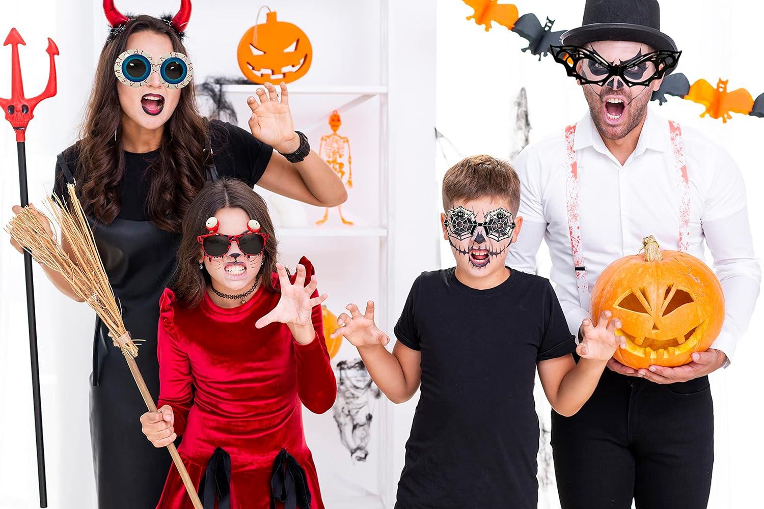 imageFEISEDY 6 Pairs Funny Halloween Eyeglasses Pumpkin Skull Bat Spider Toys Glasses Cosplay Halloween Party Gifts B29656 Pairs