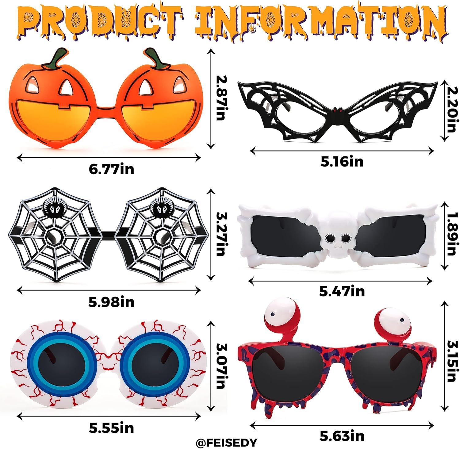 imageFEISEDY 6 Pairs Funny Halloween Eyeglasses Pumpkin Skull Bat Spider Toys Glasses Cosplay Halloween Party Gifts B29656 Pairs