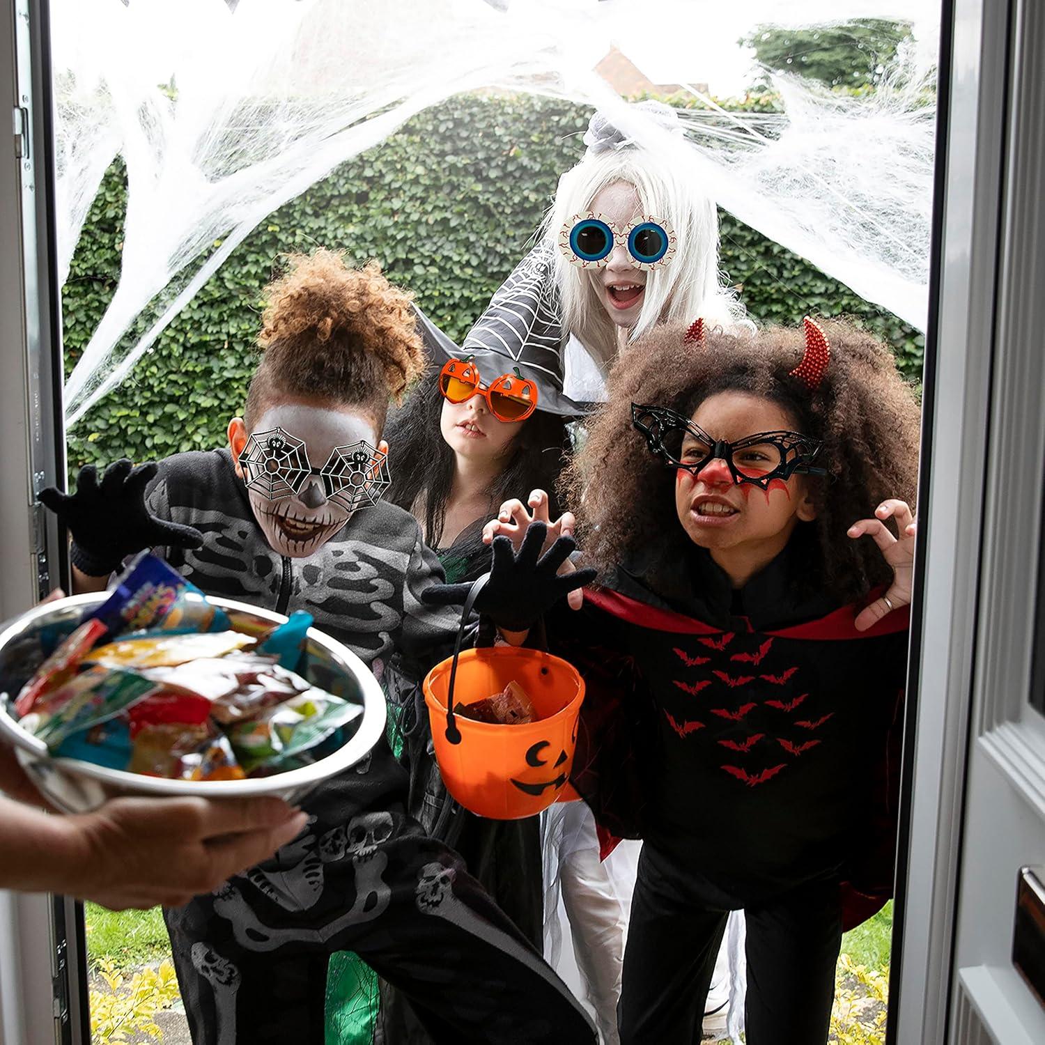 imageFEISEDY 6 Pairs Funny Halloween Eyeglasses Pumpkin Skull Bat Spider Toys Glasses Cosplay Halloween Party Gifts B29656 Pairs