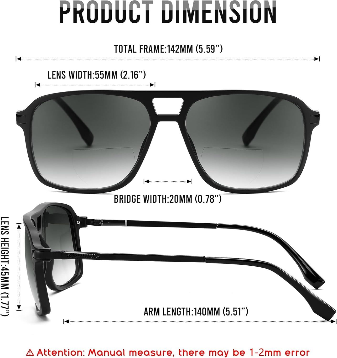 imageFEISEDY Aviator Bifocal Reading Sunglasses for Men Women Vintage Square Tinted Blue Light Blocking Readers B0181Black Framegradient Gray