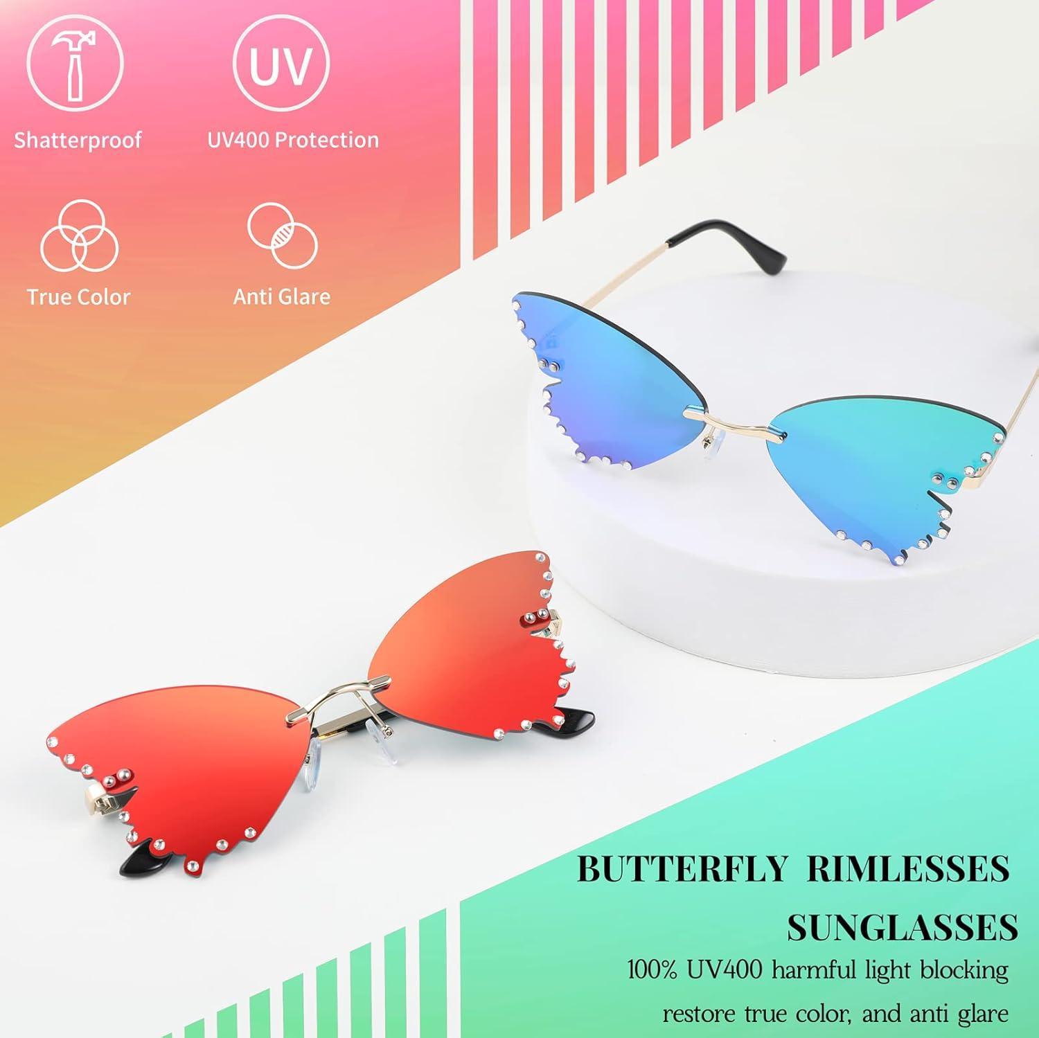 imageFEISEDY Butterfly Rimless Sunglasses for Women Fashion Metal Frame Sunglasses B4065