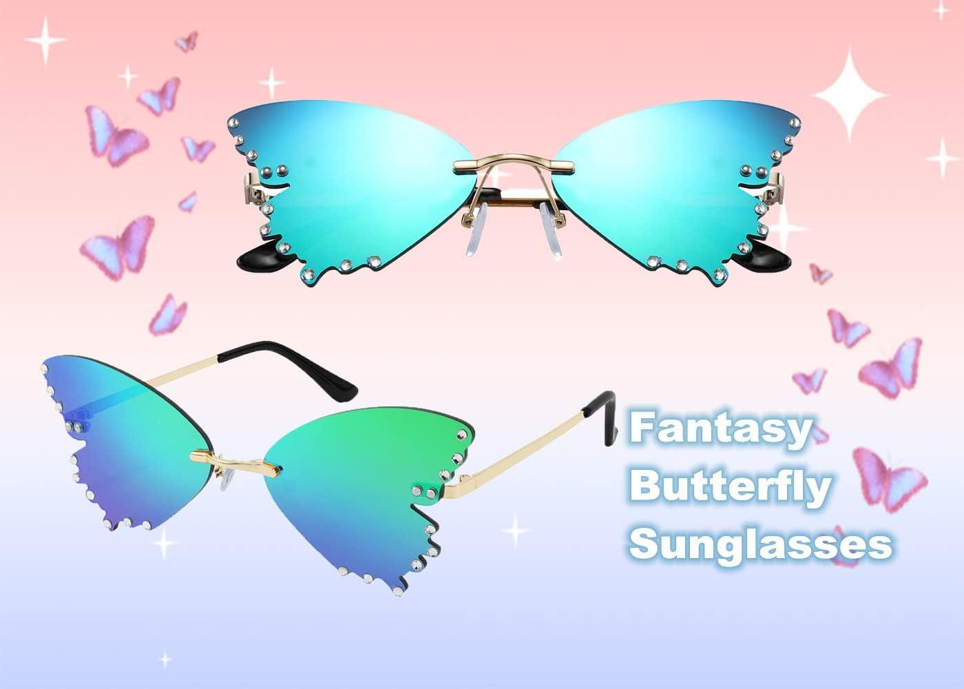 imageFEISEDY Butterfly Rimless Sunglasses for Women Fashion Metal Frame Sunglasses B4065