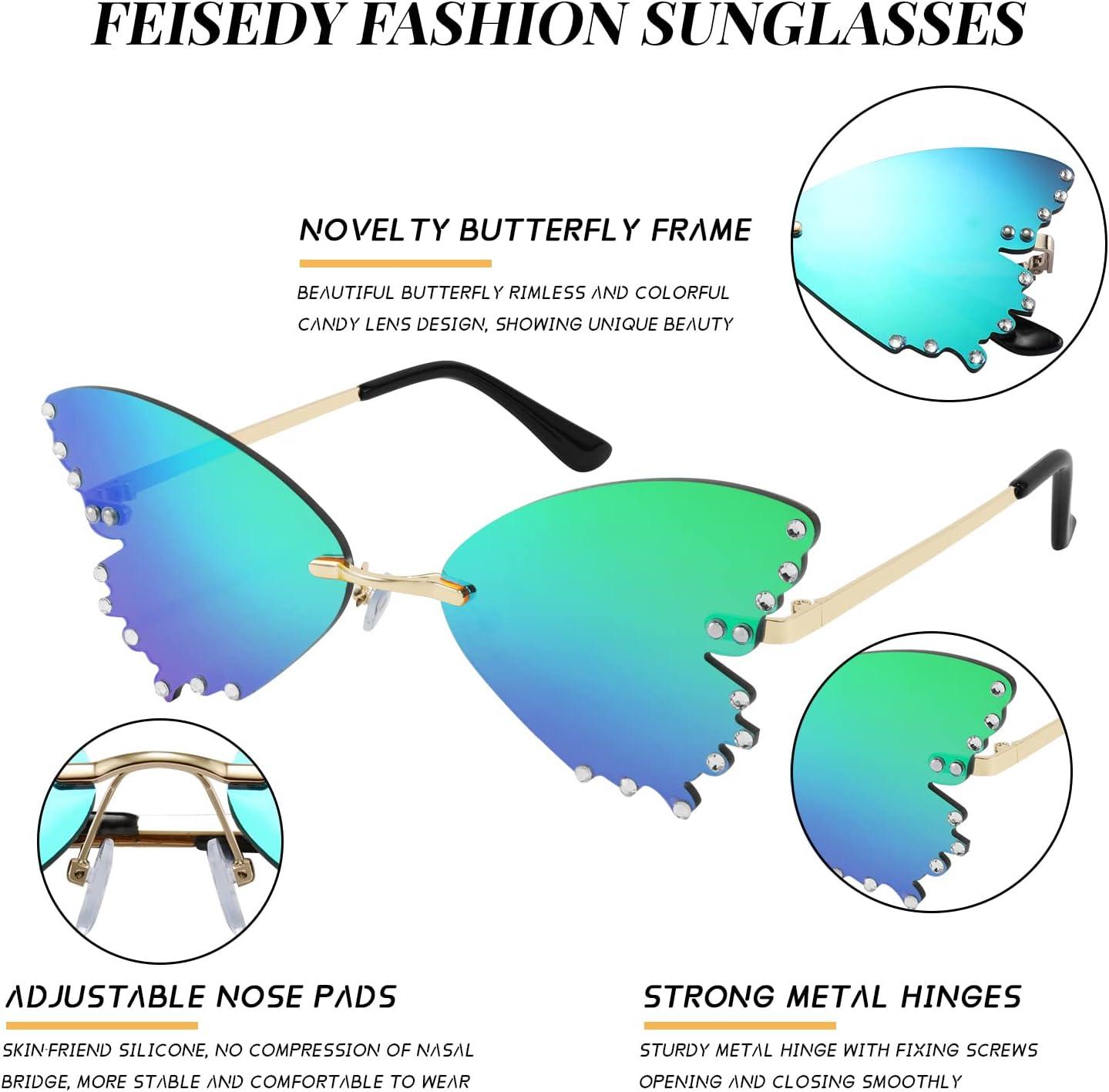 imageFEISEDY Butterfly Rimless Sunglasses for Women Fashion Metal Frame Sunglasses B4065
