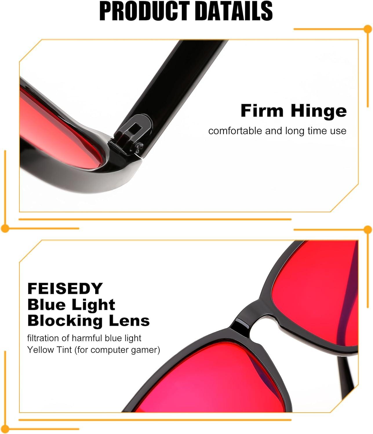 imageFEISEDY Classic Red Lens Blue Light Blocking Glasses Reduce Eyestrain Computer Gaming Eyeglasses B0355