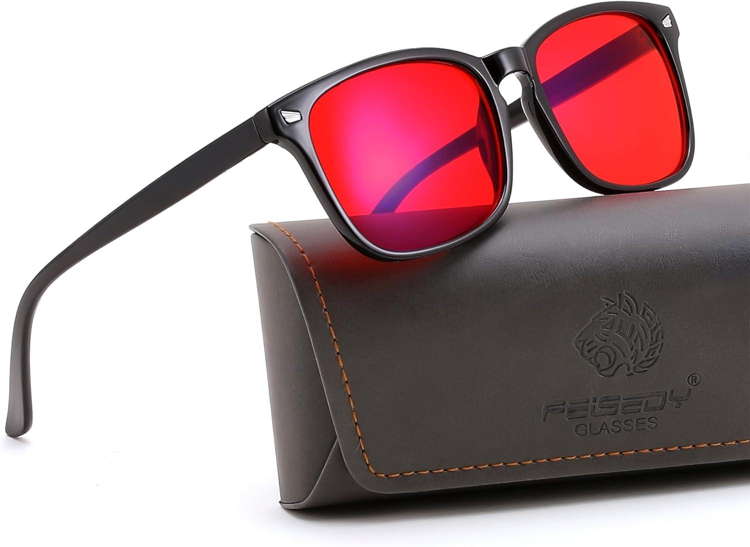 imageFEISEDY Classic Red Lens Blue Light Blocking Glasses Reduce Eyestrain Computer Gaming Eyeglasses B0355