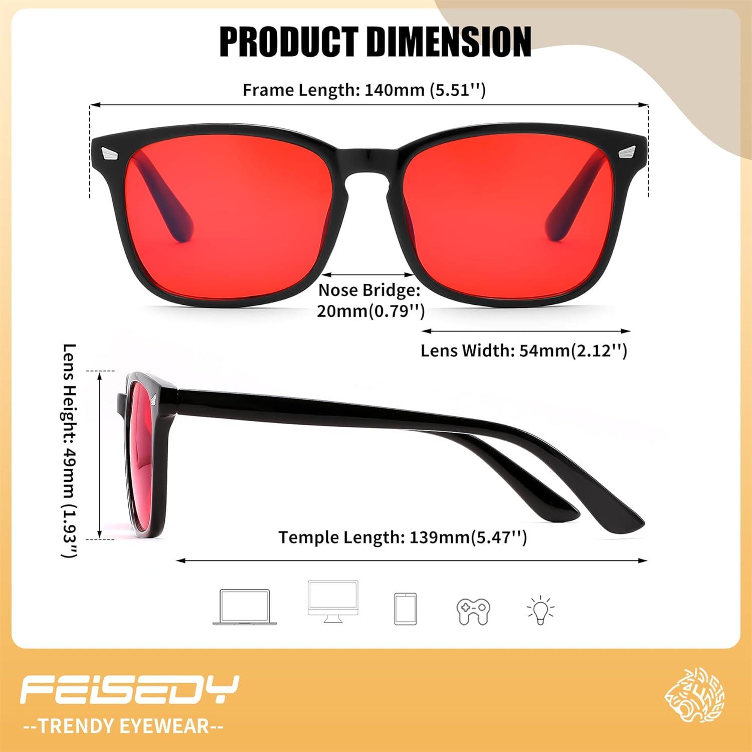 imageFEISEDY Classic Red Lens Blue Light Blocking Glasses Reduce Eyestrain Computer Gaming Eyeglasses B0355