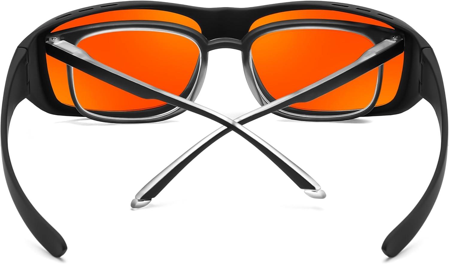 imageFEISEDY Fitover Blue Light Glasses Computer Gaming Eyeglasses for Better Sleep Anti Glare Nighttime Eye Wear B1228001 Amber Lens 999 Blue Light Blocking Matte Black Frame