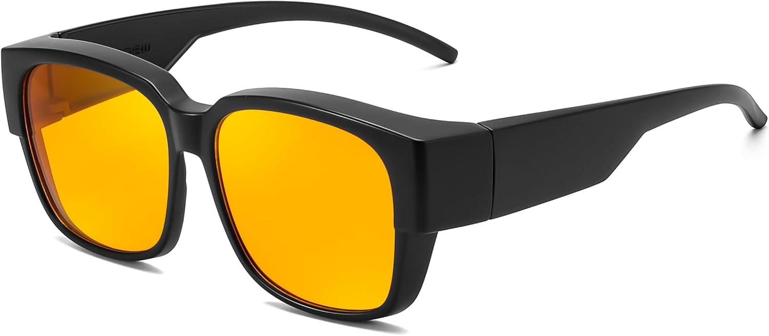 imageFEISEDY Fitover Computer Blue Light Glasses Driving Gaming Eyeglasses Anti Glare Nighttime Eye Wear with Yellow Lenses B1226