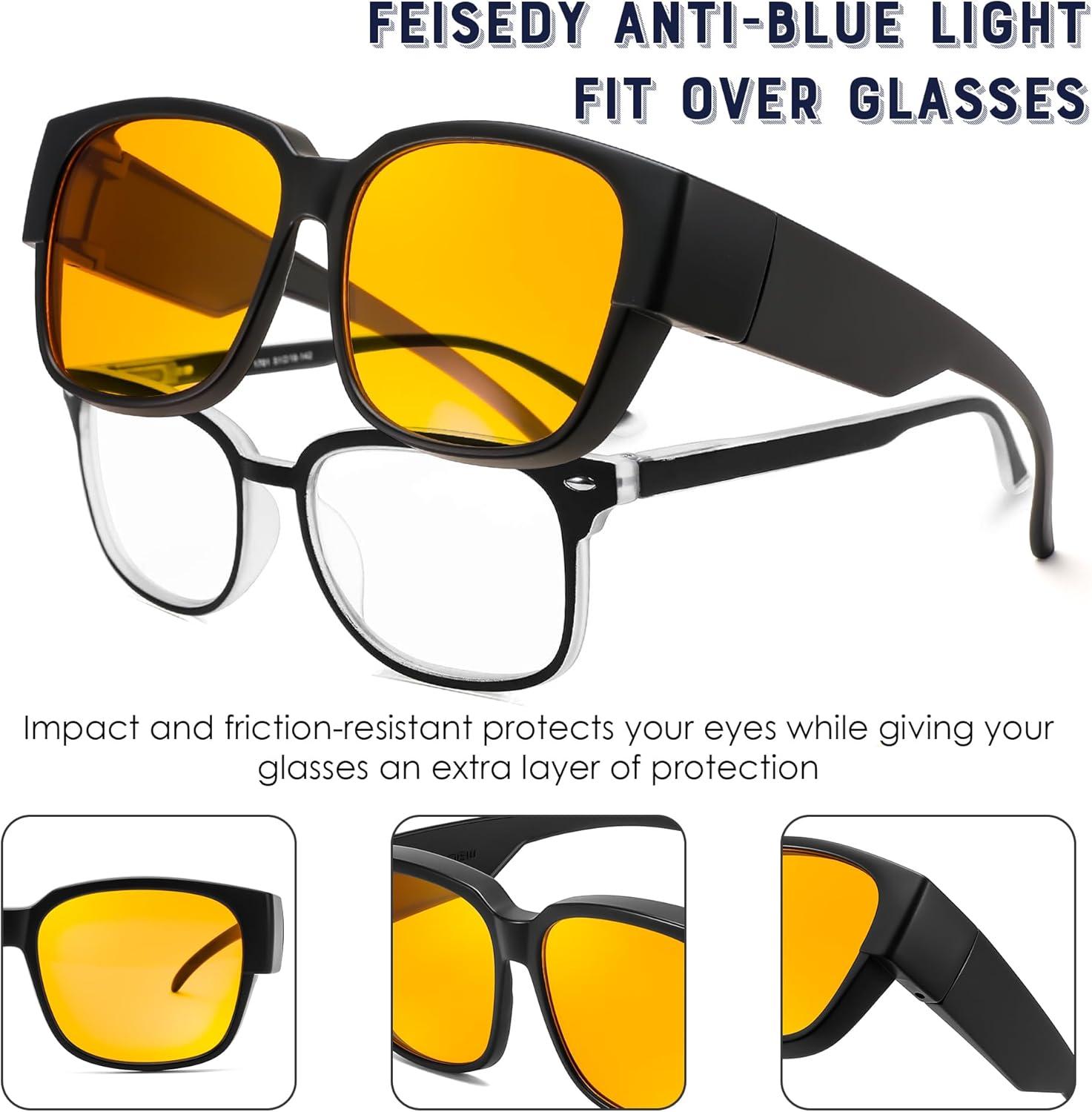 imageFEISEDY Fitover Computer Blue Light Glasses Driving Gaming Eyeglasses Anti Glare Nighttime Eye Wear with Yellow Lenses B1226
