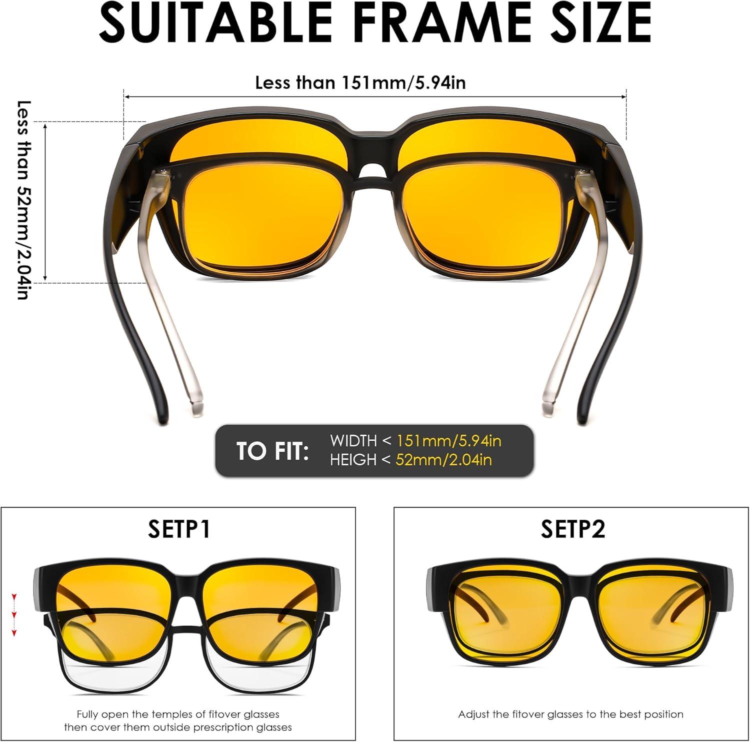 imageFEISEDY Fitover Computer Blue Light Glasses Driving Gaming Eyeglasses Anti Glare Nighttime Eye Wear with Yellow Lenses B1226