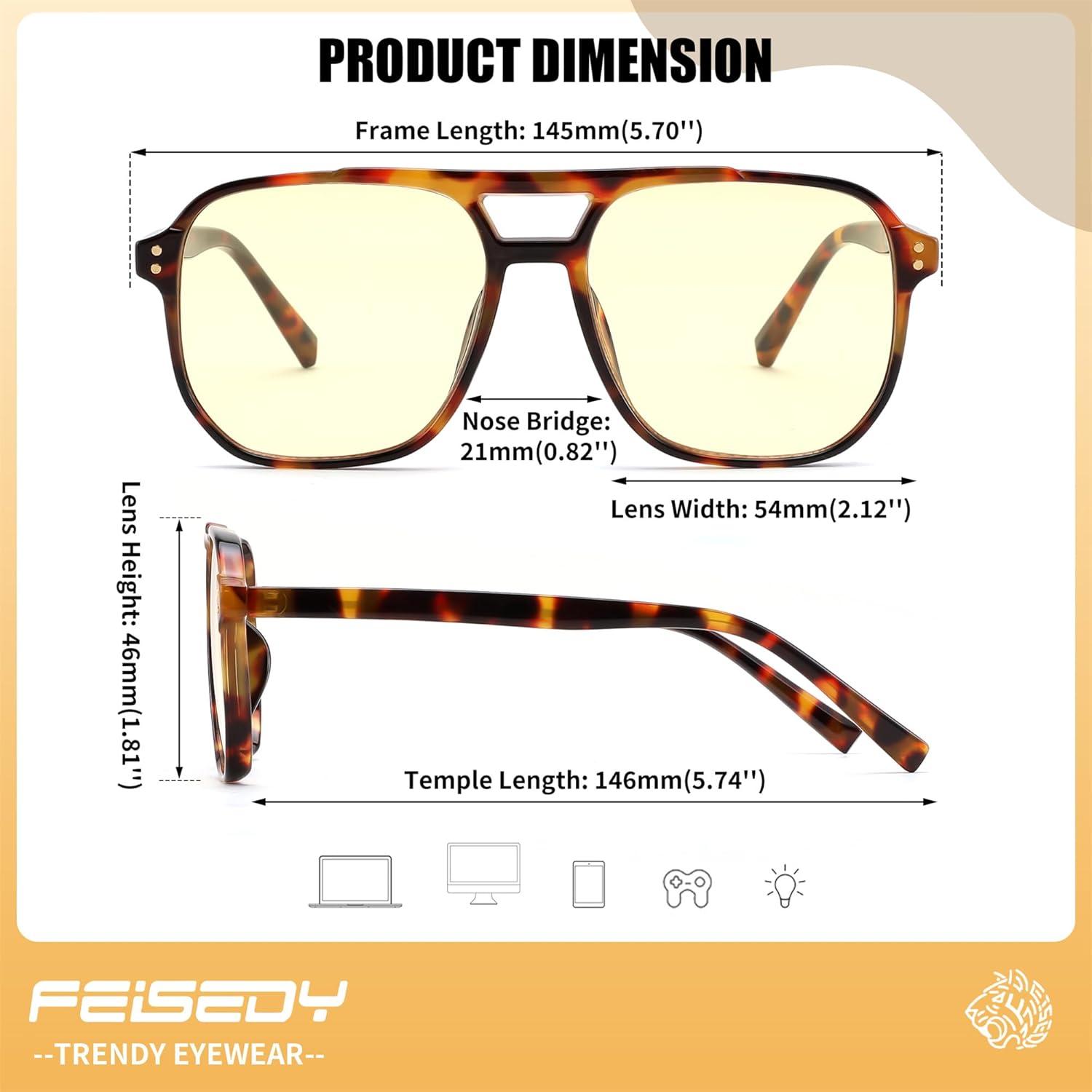 imageFEISEDY Gaming Blue Light Blocking Glasses for Woman Men Fashion Computer Eyeglasses Anti Eyestrain Glare G2835 Tortoise Frame ampamp Light Yellow Lenese
