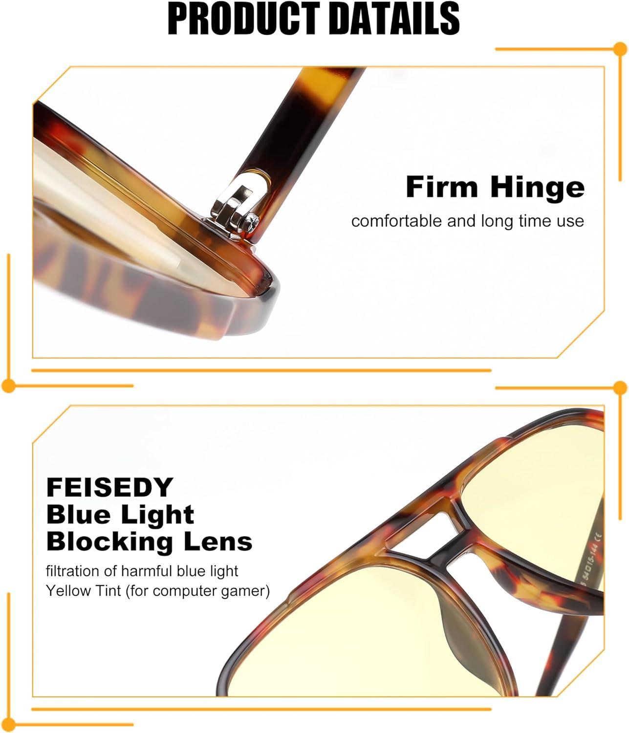 imageFEISEDY Gaming Blue Light Blocking Glasses for Woman Men Fashion Computer Eyeglasses Anti Eyestrain Glare G2835 Tortoise Frame ampamp Light Yellow Lenese