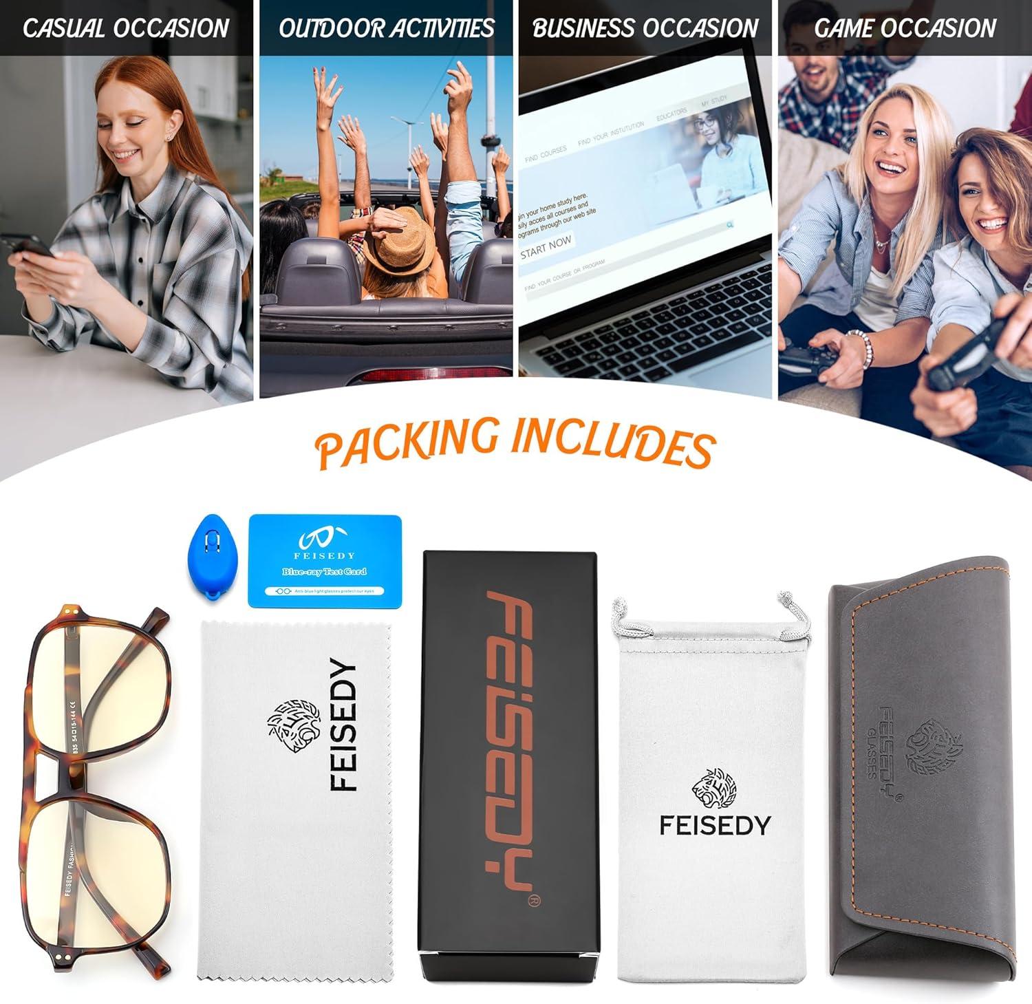imageFEISEDY Gaming Blue Light Blocking Glasses for Woman Men Fashion Computer Eyeglasses Anti Eyestrain Glare G2835 Tortoise Frame ampamp Light Yellow Lenese