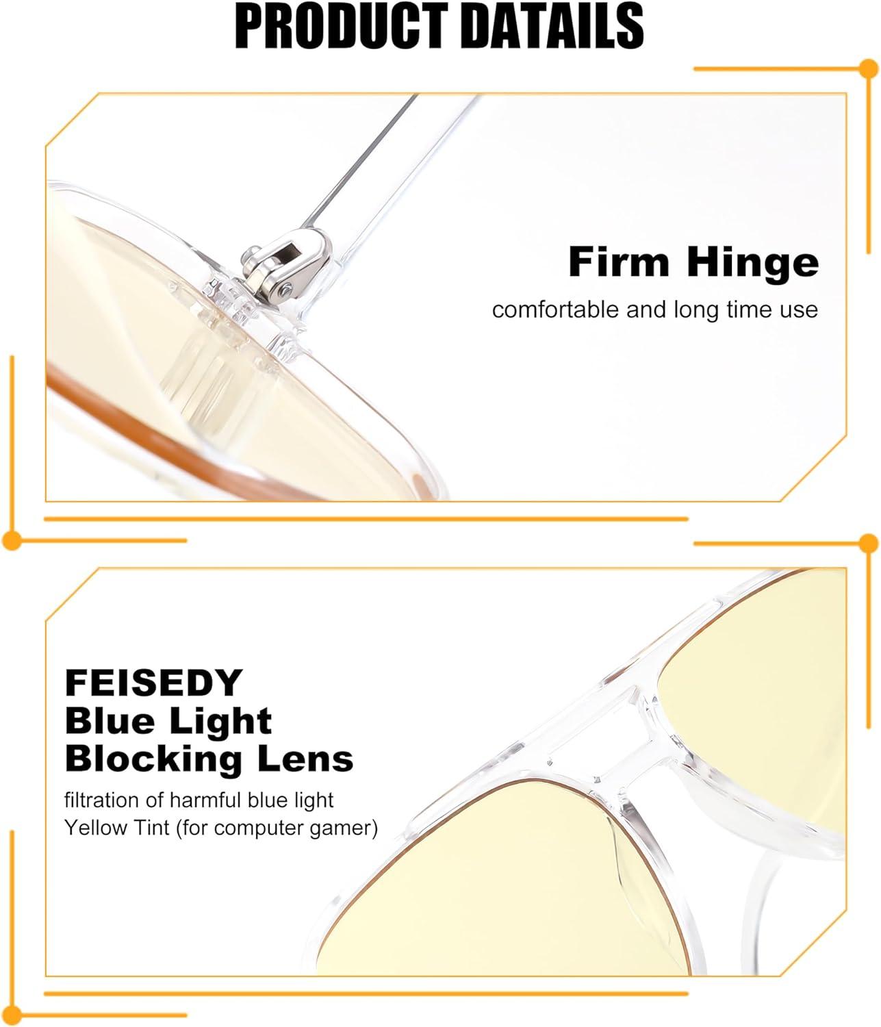 imageFEISEDY Gaming Blue Light Blocking Glasses for Woman Men Fashion Computer Eyeglasses Anti Eyestrain Glare G2835 Transparent Frame ampamp Light Yellow Lenese