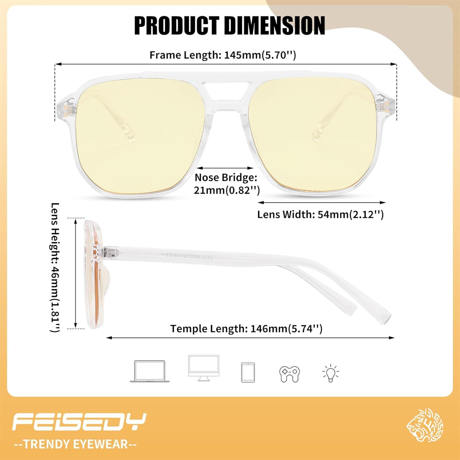 imageFEISEDY Gaming Blue Light Blocking Glasses for Woman Men Fashion Computer Eyeglasses Anti Eyestrain Glare G2835 Transparent Frame ampamp Light Yellow Lenese